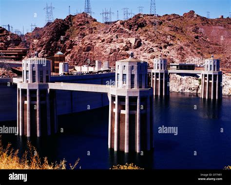 Hoover Dam Impounding Colorado River Creating Lake Mead Lake Mead