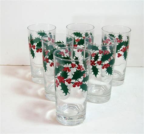 Vintage Christmas Holly Glasses Set Of Six By Bountifulgoods