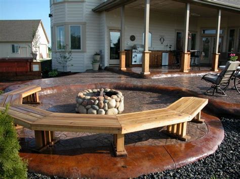 Outdoors Rustic Stone Fire Pit Design Installed In Outdoor Patio With