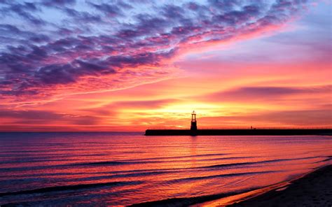 Landscape Sea Sunset Coast Sky Lighthouse Sand Shine Sunset