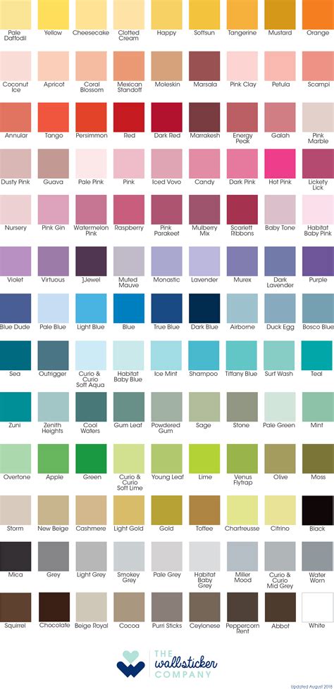 Never choose the wrong color again. Colour Chart - The Wall Sticker Company