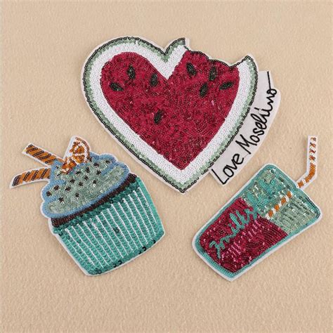20pcs Watermelon Beverage Iron On Sequined Patches For Clothing Heat