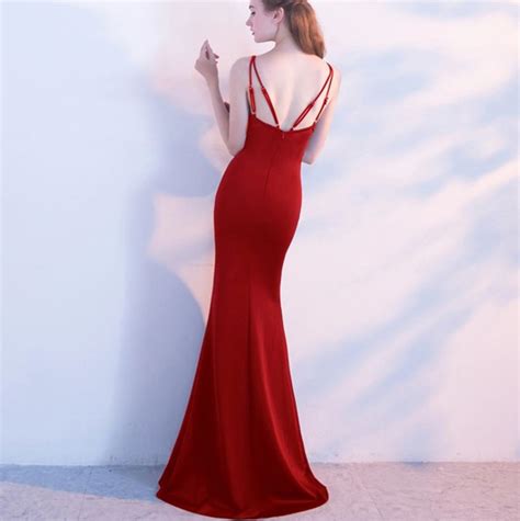sexy spaghetti strap deep v neck mermaid prom dresses with crystals niceoo