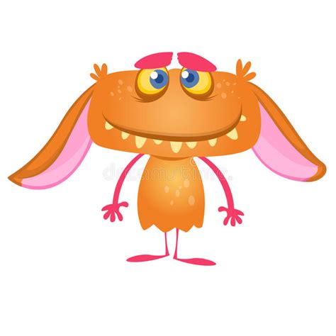 Cute Happy Cartoon Monster With Big Ears Vector Orange