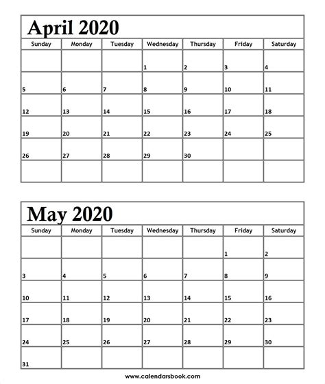 Blank April And May Calendar Printable Calendar