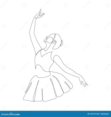 Continuous Line Drawing Of Ballerina In Motion Ballet Dancer Black
