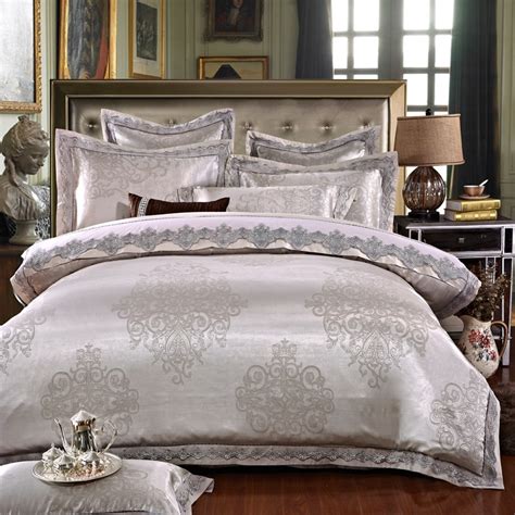 Buy White Silver Color Jacquard Luxury Bedding Sets 4