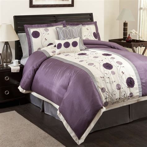 Purple And Grey Floral Comforter Set Purple Comforter Comforter Sets