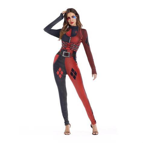 Halloween Carnival Costume Cosplay Movie Suicide Squad Harley Quinn Clown Funny Skinny Jumpsuit