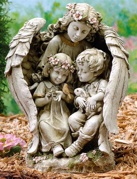 Guardian Angel With Children Garden Statue Angel Protecting Kids