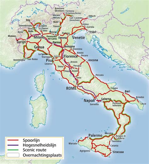 Italië per Spoor Italië kaart Italië Reizen door europa