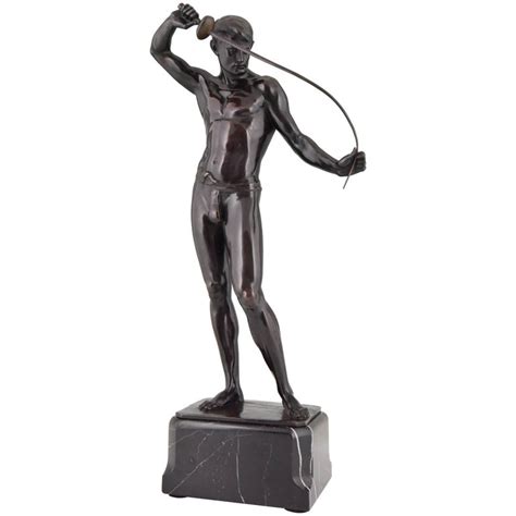 Antique Bronze Sculpture Male Nude Fencer Ludwig Eisenberger 1900 At