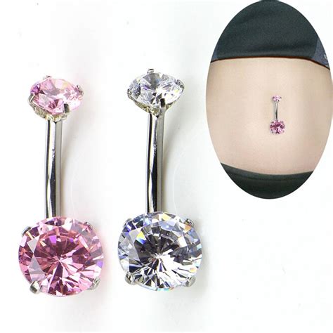 Belly Button Ring Stainless Steel Double Cz Zircon Internal Thread Body Piercing Navel Ring