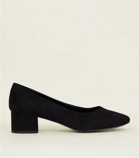 Black Suedette Block Heel Court Shoes New Look Heels Court Shoes