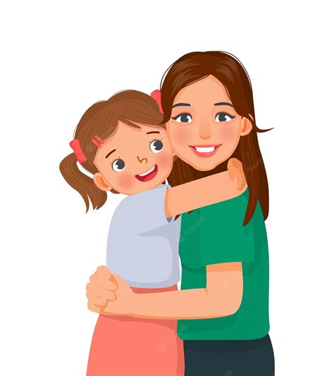 Premium Vector Beautiful Young Woman Hugging Her Daughter Showing Mothers Love By Embracing