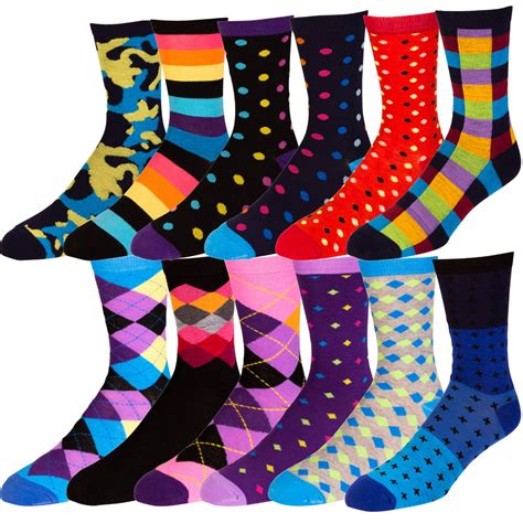 Zeke Mens Pattern Dress Funky Fun Colorful Socks 12 Assorted
