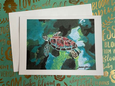 Green Sea Turtle Note Card Envelope Blank Inside 100 Of Etsy UK