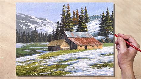 Acrylic Painting Melting Snow Winter Landscape Youtube