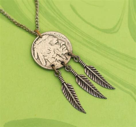 Vintage Buffalo Nickel Necklace Inch W Gem