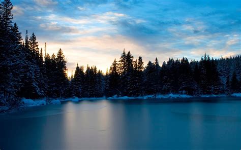 Nature Lake Ice Snow Sunset Trees Forest Clouds Wallpapers Hd Desktop And Mobile