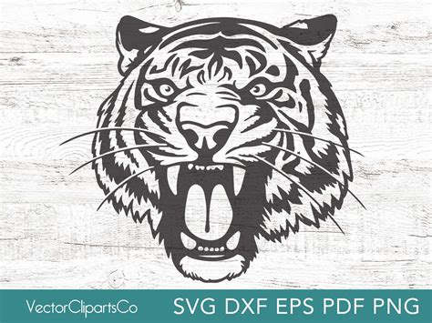 Angry Tiger Face Roaring Black White Outline Clipart Clip Art Png Svg