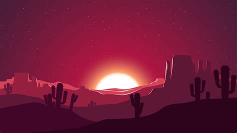 Cactus Sunset Desert Stars Landscape Silhouette Hd Artist 4k