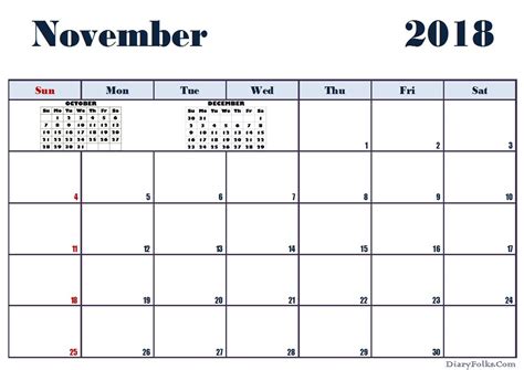 November 2018 Calendar Printable Templates Blank Excel Pdf Free
