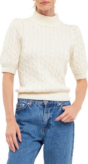 English Factory Puff Sleeve Cable Knit Sweater Nordstrom