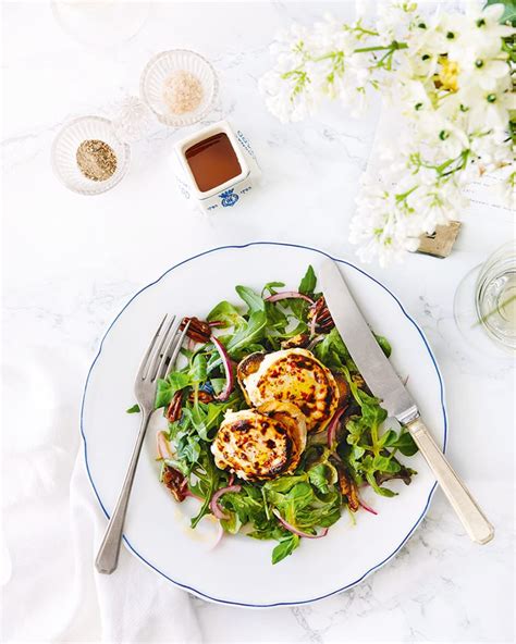 grilled goat s cheese salad with honey dressing delicious magazine