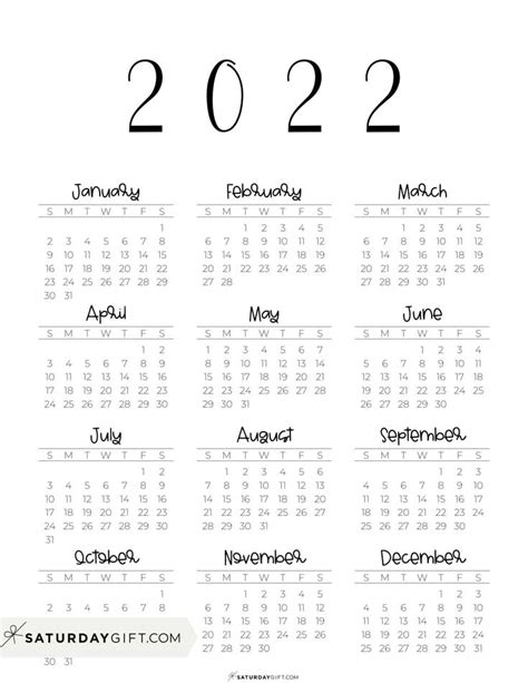 2022 Calendar Printable Cute And Free 2022 Yearly Calendar Templates