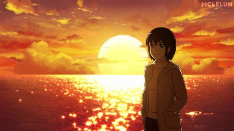 Anime Girl Watching Sunset Drawing