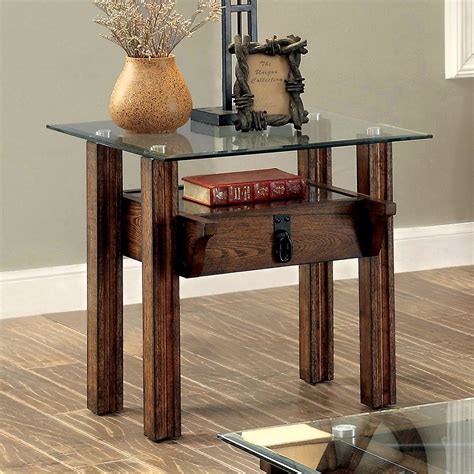 end table glass top rustic wooden home living room furniture decor oak t new ebay
