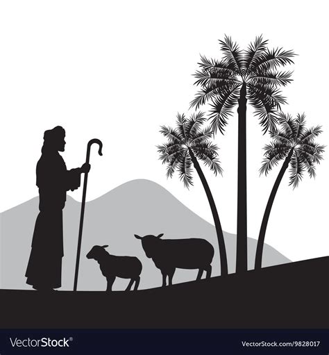 Shepherd And His Sheeps Icon Graphic Royalty Free Vector
