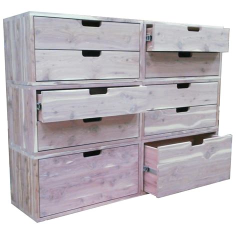 This pine storage box arrives. 6 Pc Stackable Aromatic Cedar Drawer Unit