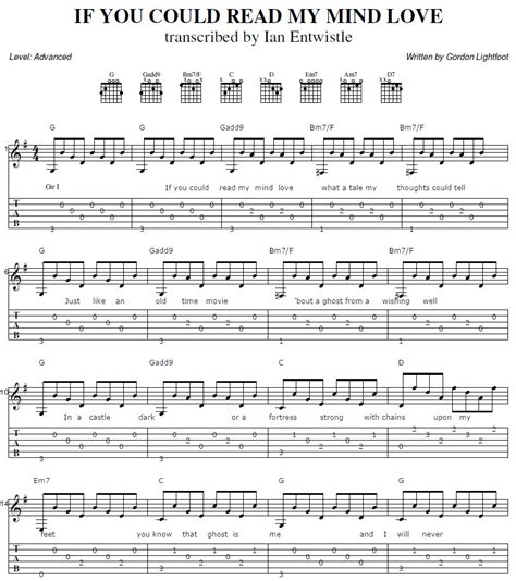 If You Could Read My Mind Love Gordon Lightfoot Guitar Tab Ian