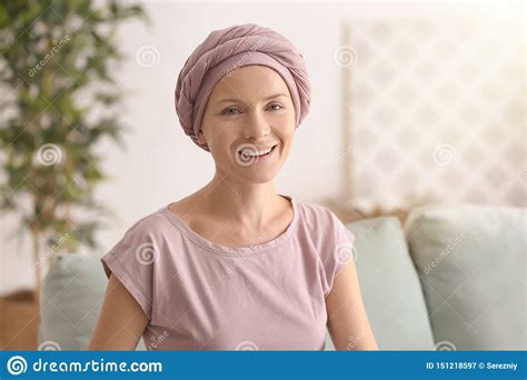 Happy Woman After Chemotherapy Sitting On Sofa At Home Stock Image Image Of Medicine Female