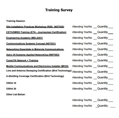 Training Survey Templates 7 Sample Example Format