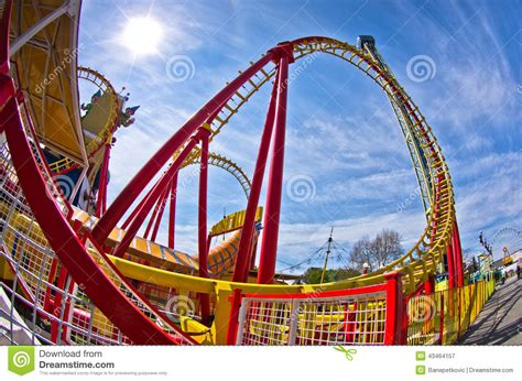 Super Wide View Of A Colorful Roller Coaster In Prater Amusement Park