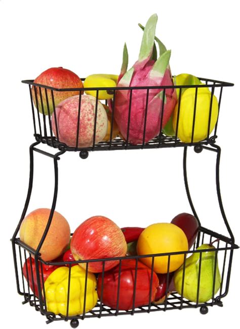 Vanlamni 2 Tier Wire Fruit Storage Basket For Kitchen