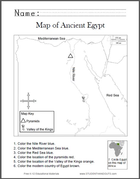 Map Of Ancient Egypt Worksheet For Kids Grades 1 6 Student Handouts