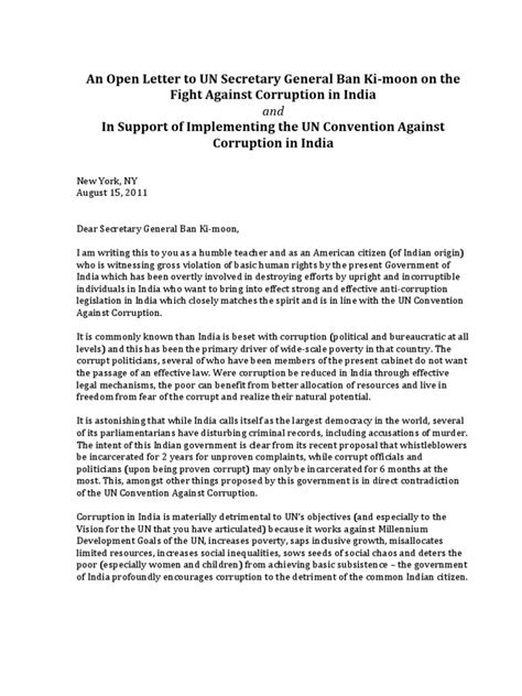 Free secretary cover letter templates. An Open Letter to UN Secretary General (August 14, 2011 ...