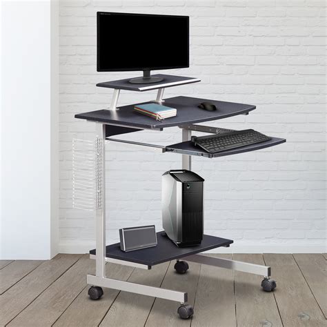 Techni Mobili Rolling Compact Computer Cart Desk With Storage Graphite
