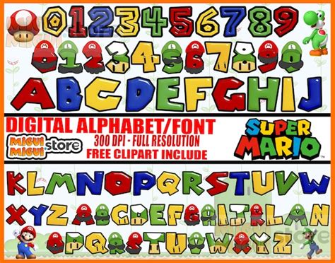 Super Mario Font Super Mario Alphabet Pack Free Mario Png Etsy