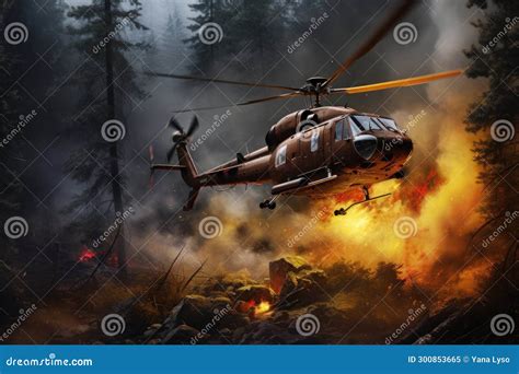 Helicopter Extinguishes a Fire in the Forest. View from Above
