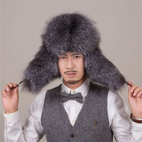 Russian Winter Man Real Fur Hat Natural Fox And Racoon Dog Fur Bomber