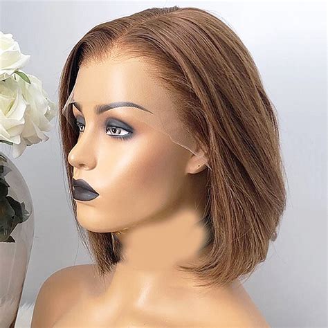 Brown Color Full Lace Human Hair Wigs Straight Short Bob Wig For Women