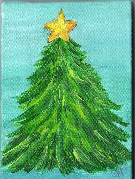 Original Christmas Tree Painting On Mini Canvas By Sharonfosterart 22