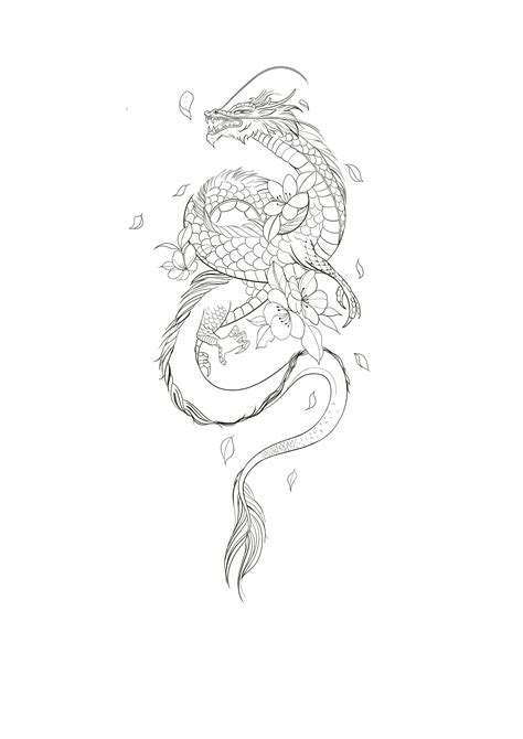 Dragon Tattoo With Flowers Dragon Tattoo Outline Dragon Tattoo