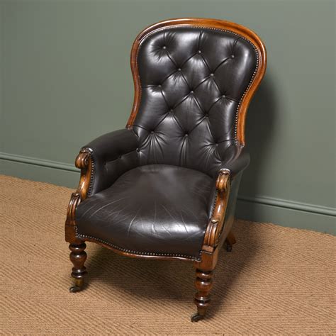 A leather armchair can be the perfect extension of a couch if both are bought in the. Magnificent Victorian Mahogany / Leather Button Back ...