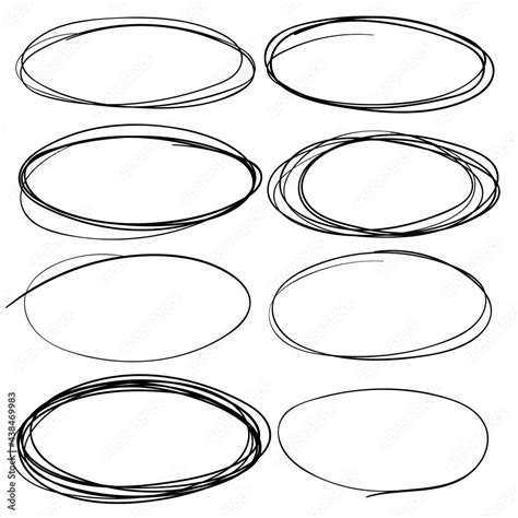 Sketch Oval Frames Doodle Ellipse Round Hand Drawn Frame And Circled